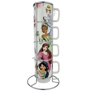 Disney Princesses Set of 4 Stackable Mugs Cinderella, Tiana, Ariel, Jasmine